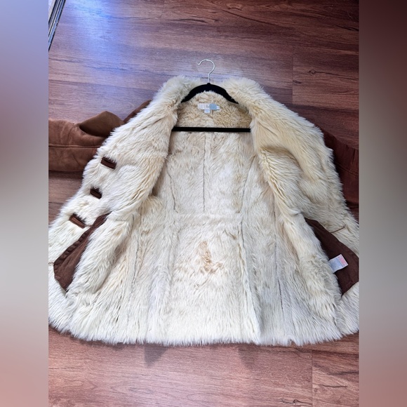 Boden Faux Shearling Suede Coat Camel Brown Sherpa Lined Jacket Women’s Size 2 - Picture 5 of 10